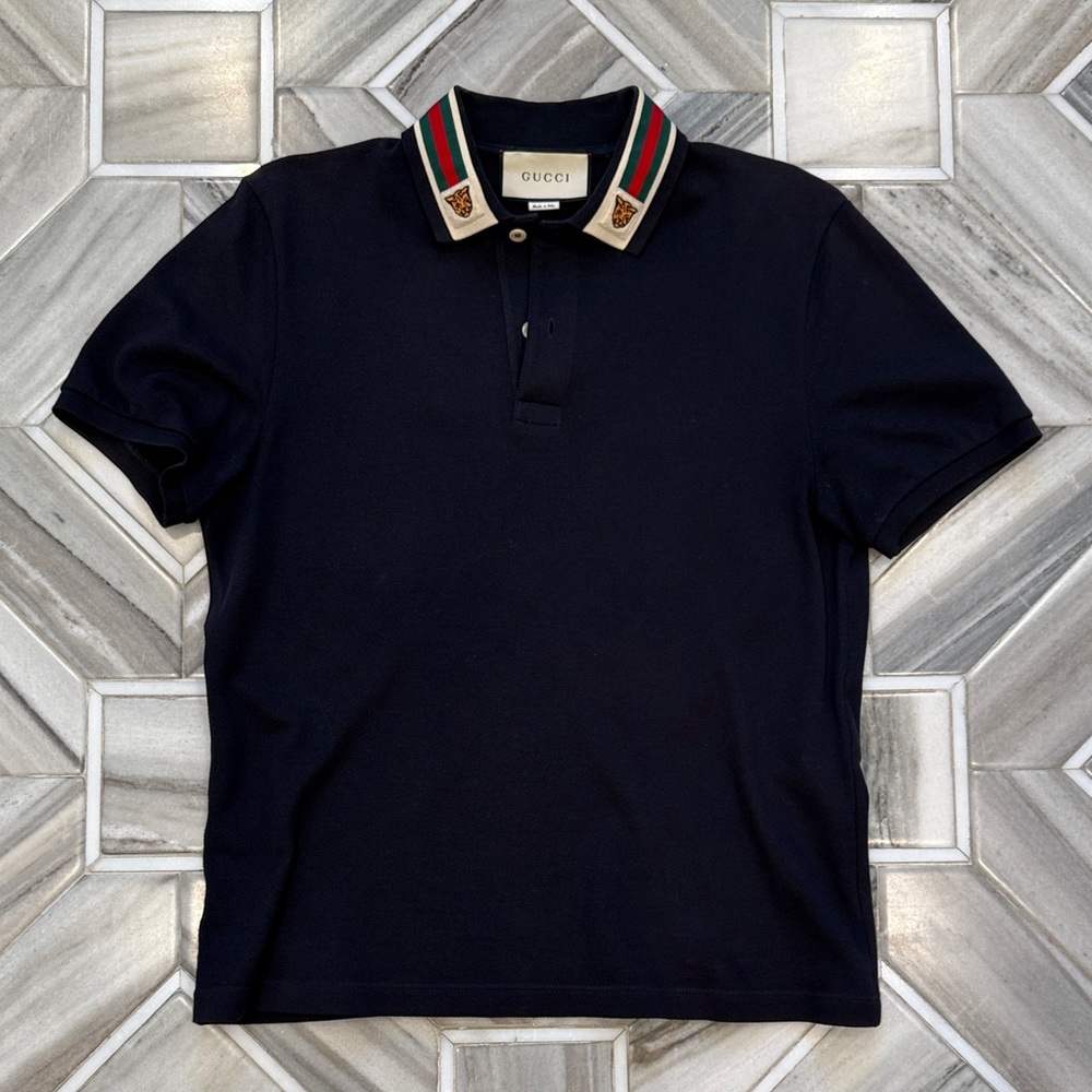 Gucci Men's navy Polo with Striped Collar